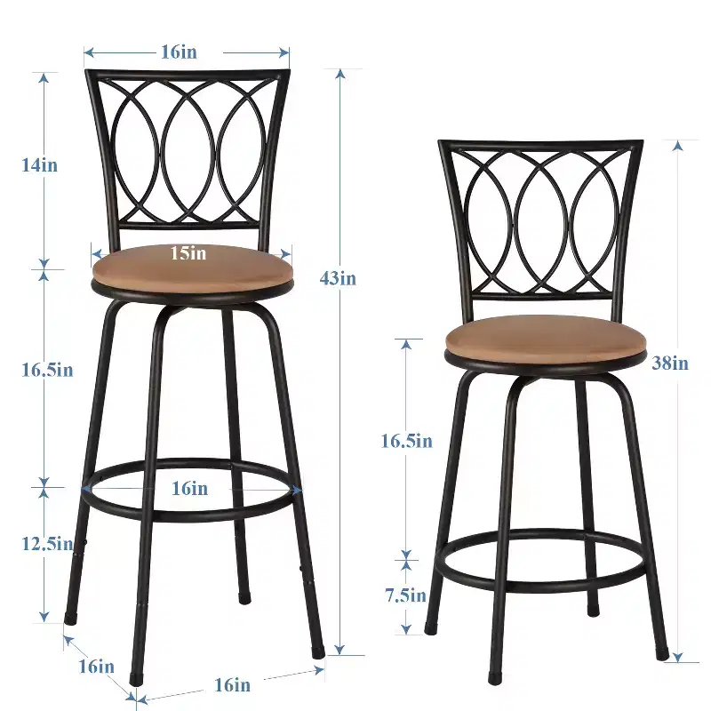 VECELO Bar Stools Adjustable Height Set of 2, 24/29 Swivel Counter Stools with Upholstered Seat, Steel Bistro Pub Chairs