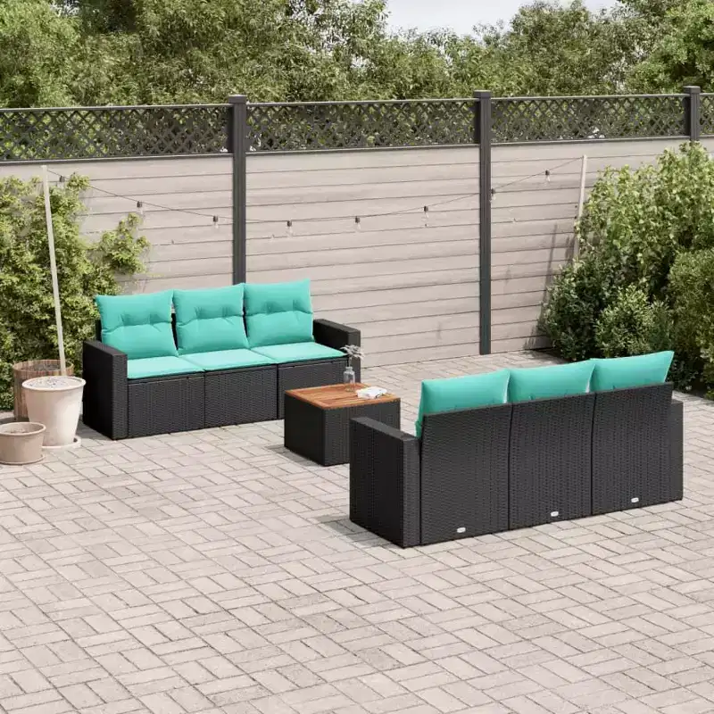 vidaXL 7 Piece Patio Sofa Set with Cushions Poly Rattan