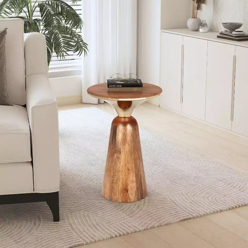 Christopher Knight Home Vera Mango Wood and Metal Round End Table, Gold/Walnut