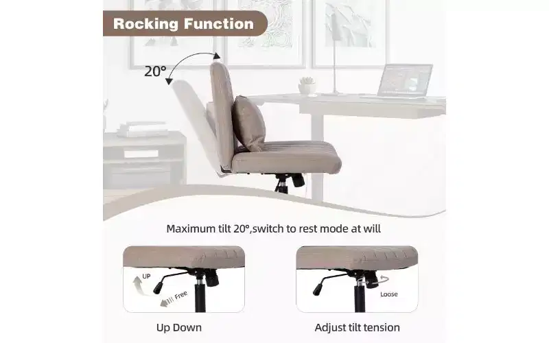 Modern Linen Swivel Criss Cross Chair, Ergonomic Office Chair, Height Adjustable Home Office Desk Chair, Versatile Armless Chair with Wheels