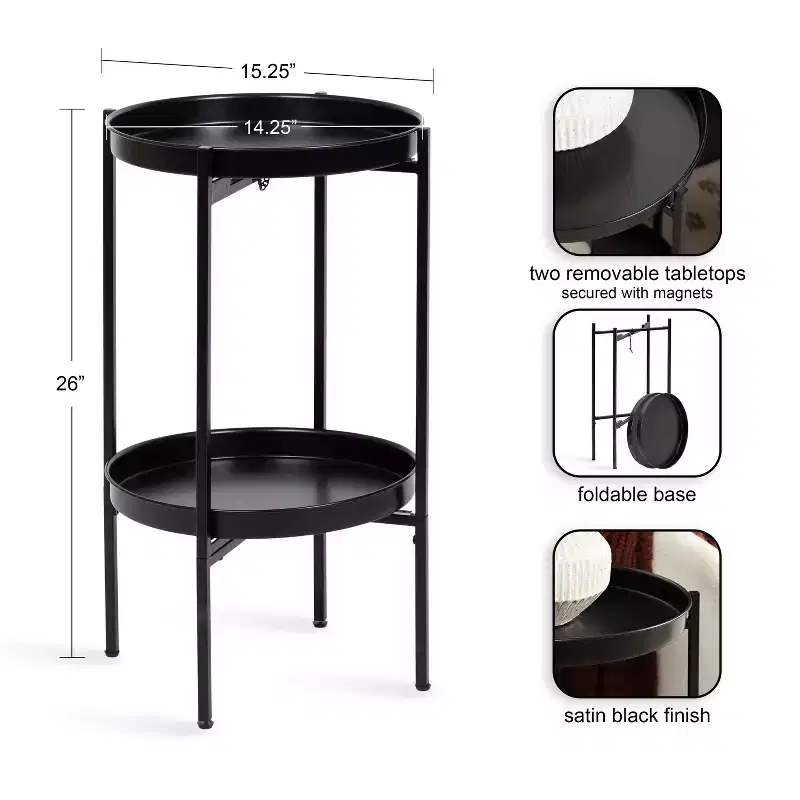 Round 2-Tier Metal Foldable Tray Table