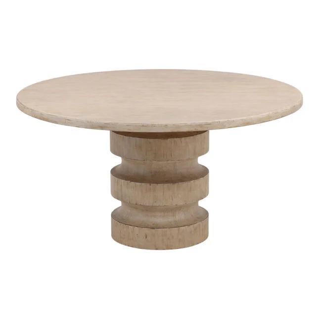 Coastal Reclaimed Pine Wood Dining Table with Round Warm-Washed Top for Dining Room