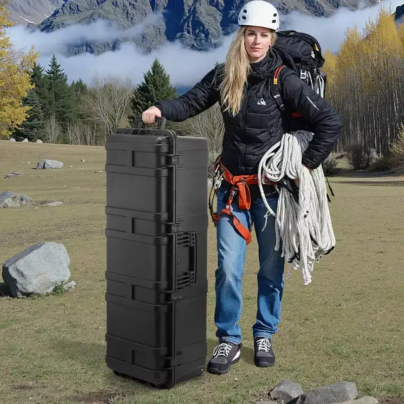 VEVOR Weatherproof Hard Case, Heavy Duty Protective Dry Box Case with Pre-Cut Foam & Retractable Pull Handles for Travel, Hunt, Military, Black
