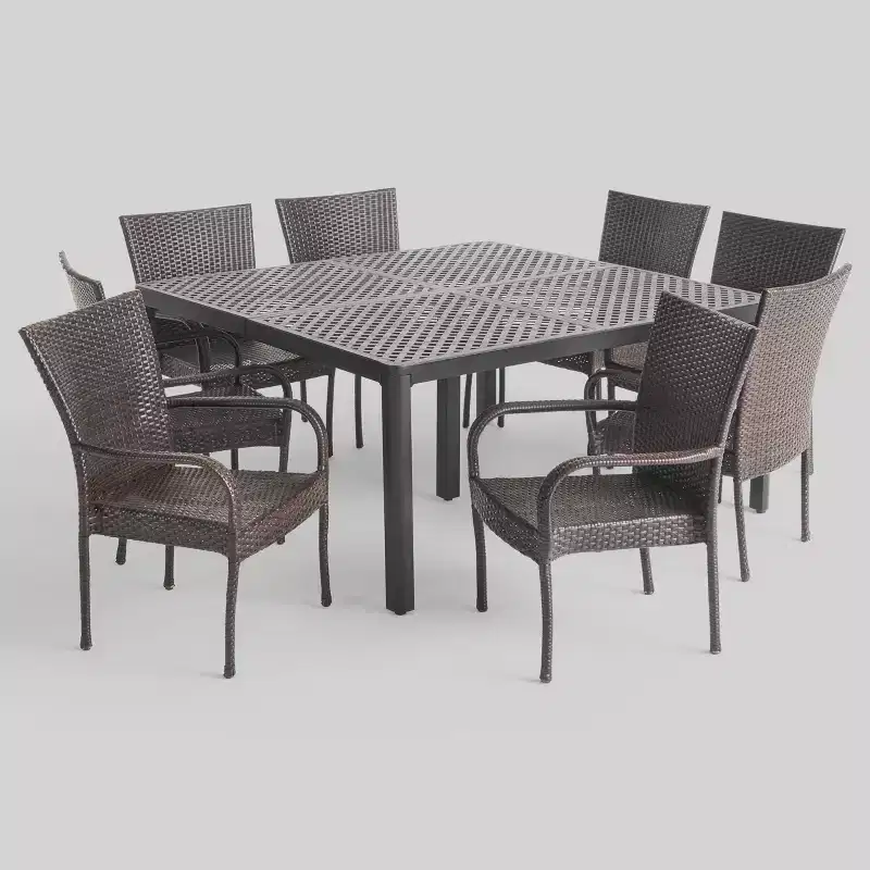 Bullpond 9pc Aluminum and Wicker Dining Set - Christopher Knight Home