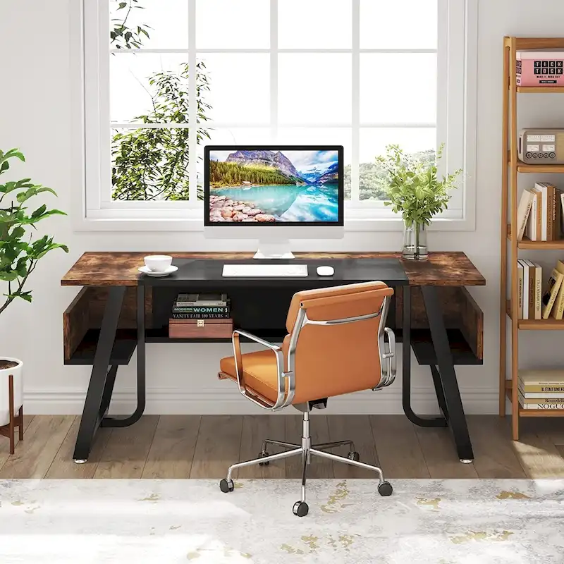 Executive Office Desk with Storage Shelf – Business Workstation Writing Desk