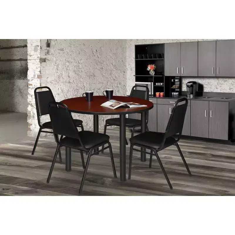 4-Pack Cushioned Stackable Dining Chairs, Black Vinyl, Metal Frame, No Assembly