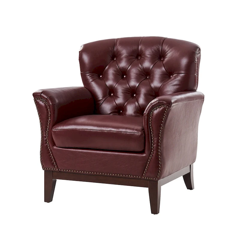 Burt Traditional Genuine Leather Accent Chair with Tufted Wing Back by HULALA HOME