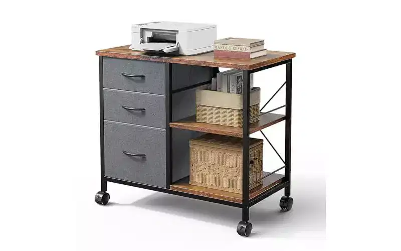 Okak Modern 3-Layer Mobile Filing Cabinet with Fabric Drawers & Wheels,Half-Open Storage File Cabinet for Home Office,Study