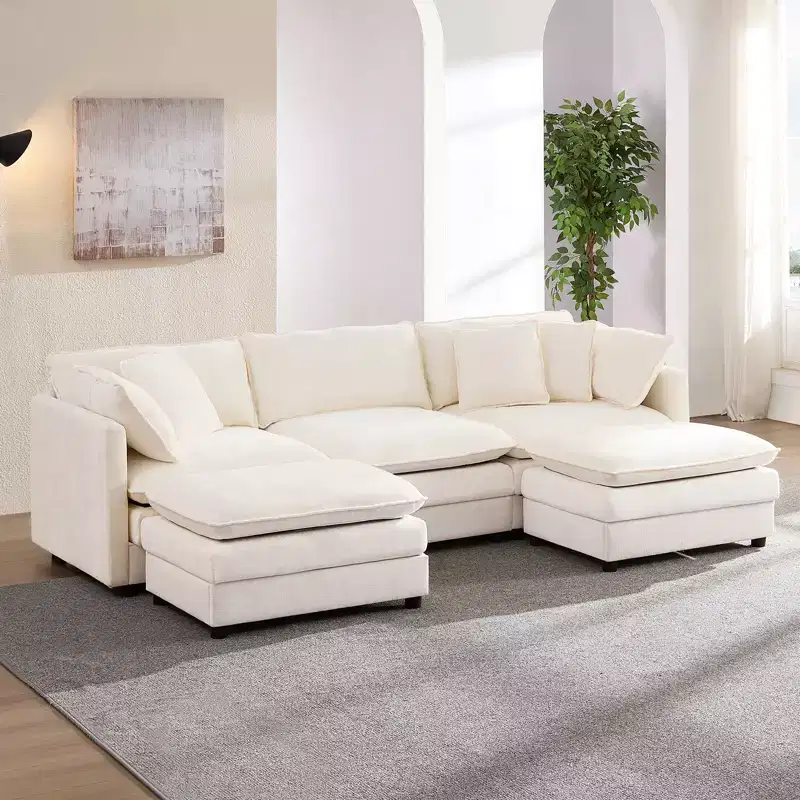 101'' U-Shaped Modular Sectional Sofa, 5-Seat Cloud Couch with 2 Ottomans, Modern Chenille Sofa Sleeper Deep Seat Couches
