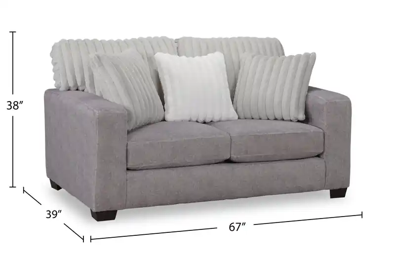Made in Canada 67 Chenille and Faux Fur Fabric Loveseat with Removable Cushions - Plush Paloma Grey