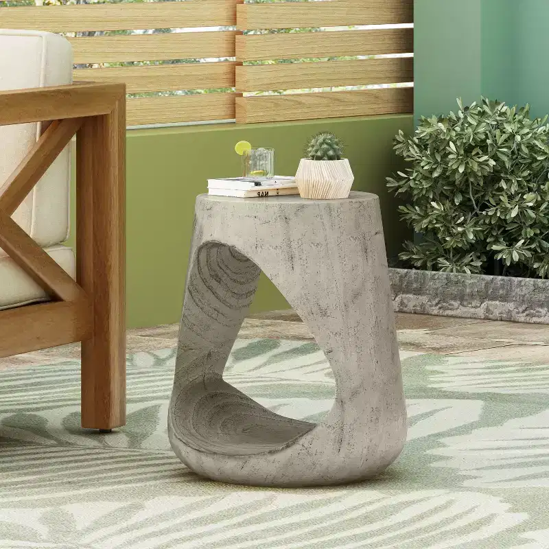 Modern Hollow Console Side Table in Gray, Wood-Like Texture