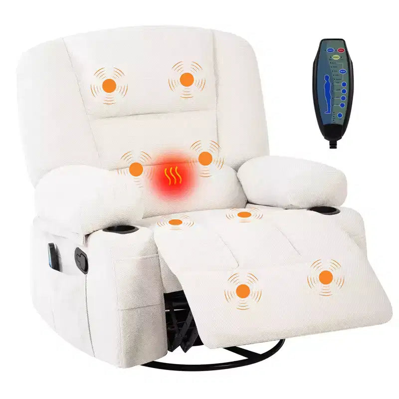 360 Swivel Recliner Chairs with Vibration Massage & Heating, Upholstered Reclining Chair with Storage Armrest