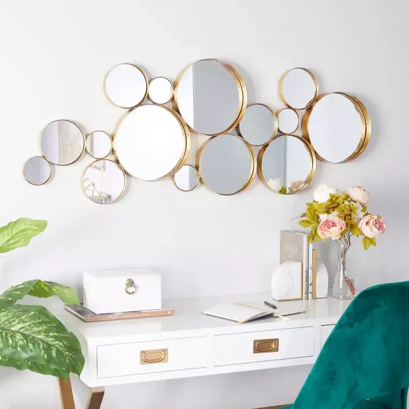 CosmoLiving by Cosmopolitan Modern Metal Iron Wall Mirror Gold : Decorative Round Entryway Mirror