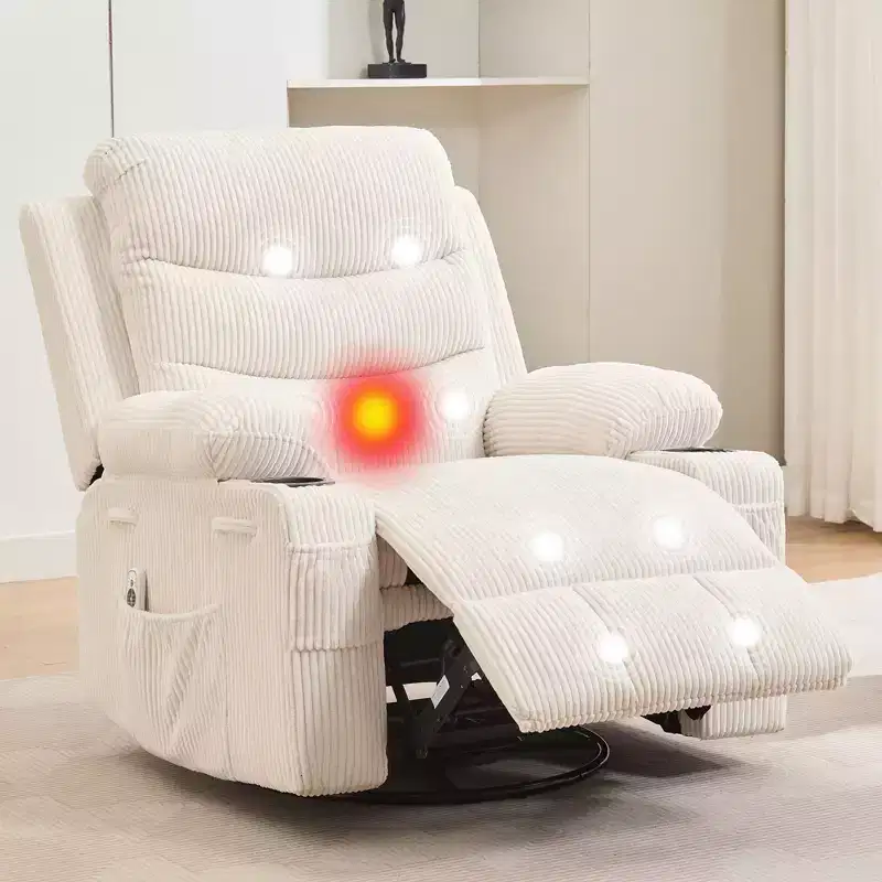 COZONY Oversized Nursery Recliner Chair, 360 Swivel Glider Rocker with Heat & Massage, Cup Holders & Storage, for Bedroom, RV, Living Room