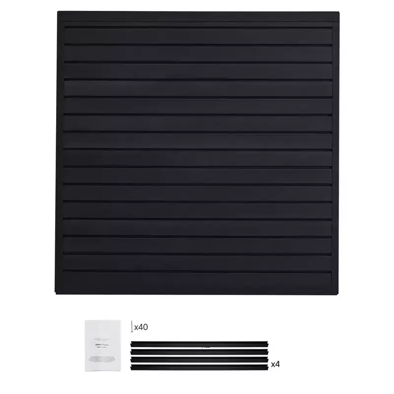 Slat Wall Paneling, 4 x 4 ft, PVC Garage Slatwall with Modular Design, Easy-to-Install Adjustable Slatwall Panel, Black