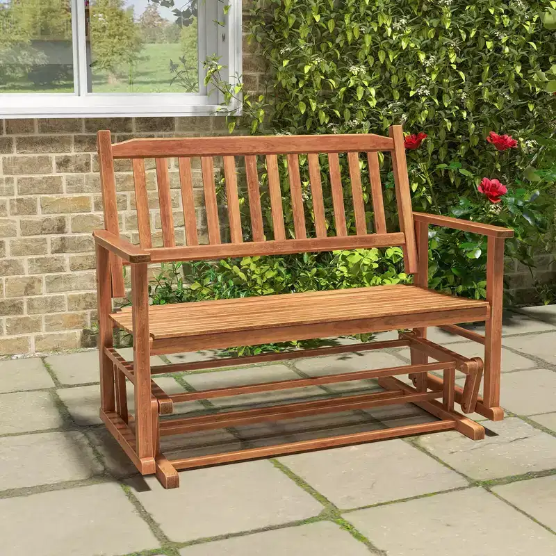 Costway Patio Glider Loveseat Chair Swing Rocking Bench with Slatted Seat & Curved Backrest White/Natural/Gray