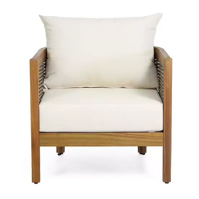 Christopher Knight Home Burchett Outdoor Acacia Wood and Rattan Club Chair with Cushions