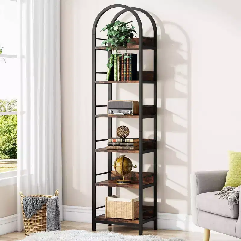LITTLE TREE 78.74" 6 Tier Open Corner Bookshelf Brown/Black