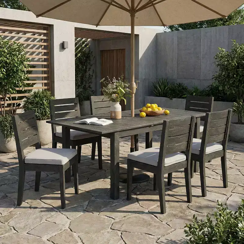 Christopher Knight Home Putra Modern 7 Piece Acacia Dining Set with Expandable Slatted Table and Cushions