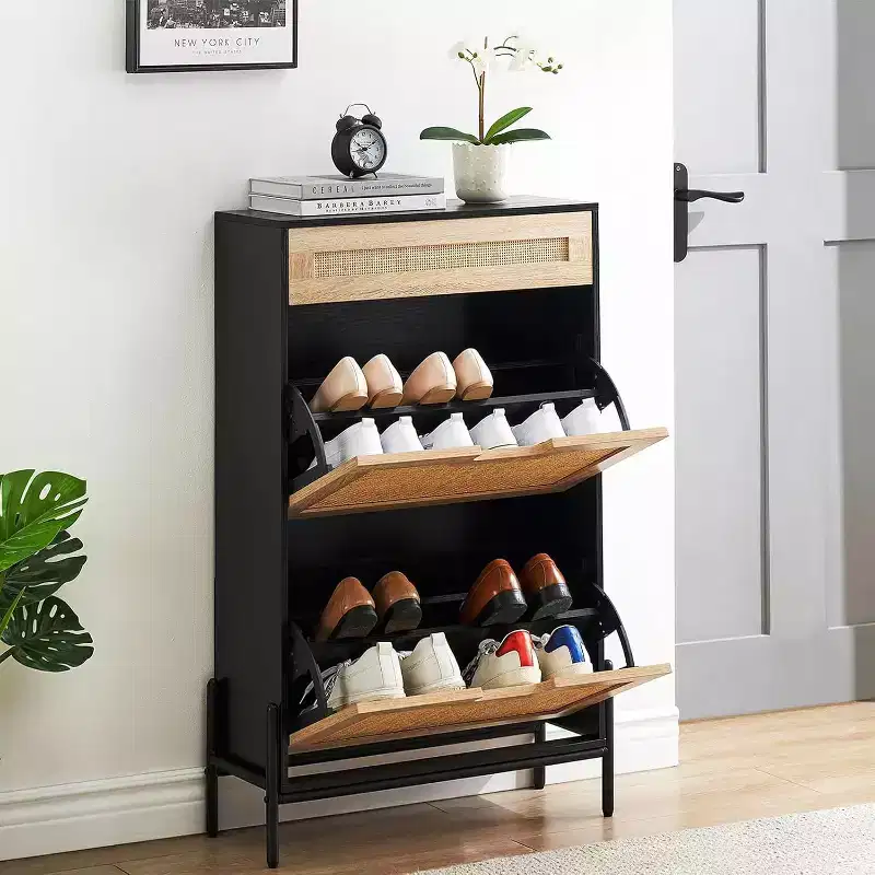 Entryway Shoe Cabinet with 2 Flip Drawers, Slim Freestanding Wooden Shoe Organizer, Space-Saving Closed Shoe Rack for Hallway, Foyer,Apartment