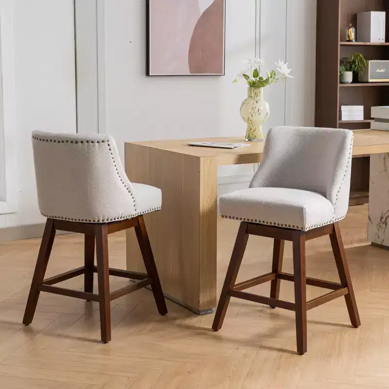 Spin Fabric Upholstered Wood 26'' Swivel Counter Stools
