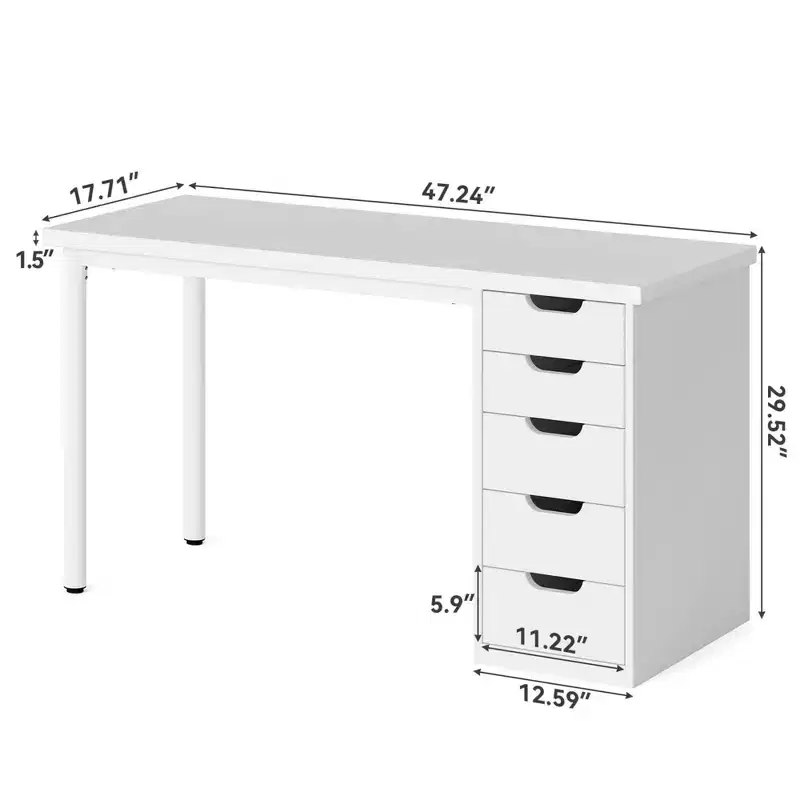 GDFStudio Elinor Classic 47 Computer Desk with 5 Drawers