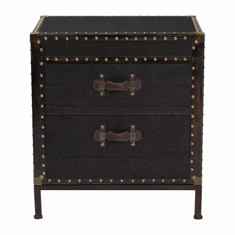 Canvas 2-Drawer End Table Trunk Black/Brown