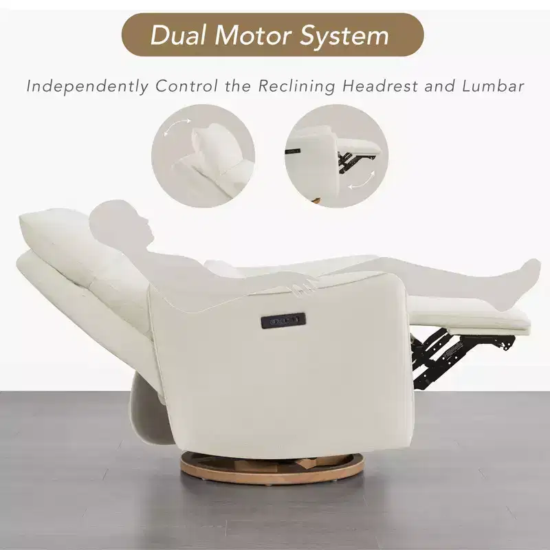 Spruce & Spring Power Swivel Recliner Chair Dual Motor Nursery Glider with Lumbar Pillow