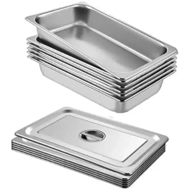 COZONY Stainless Steel Insulated Food Pan, 90 Liter 6 Pack 2.5 Inch Deep Plates with Lid for Restaurant Canteen Buffet