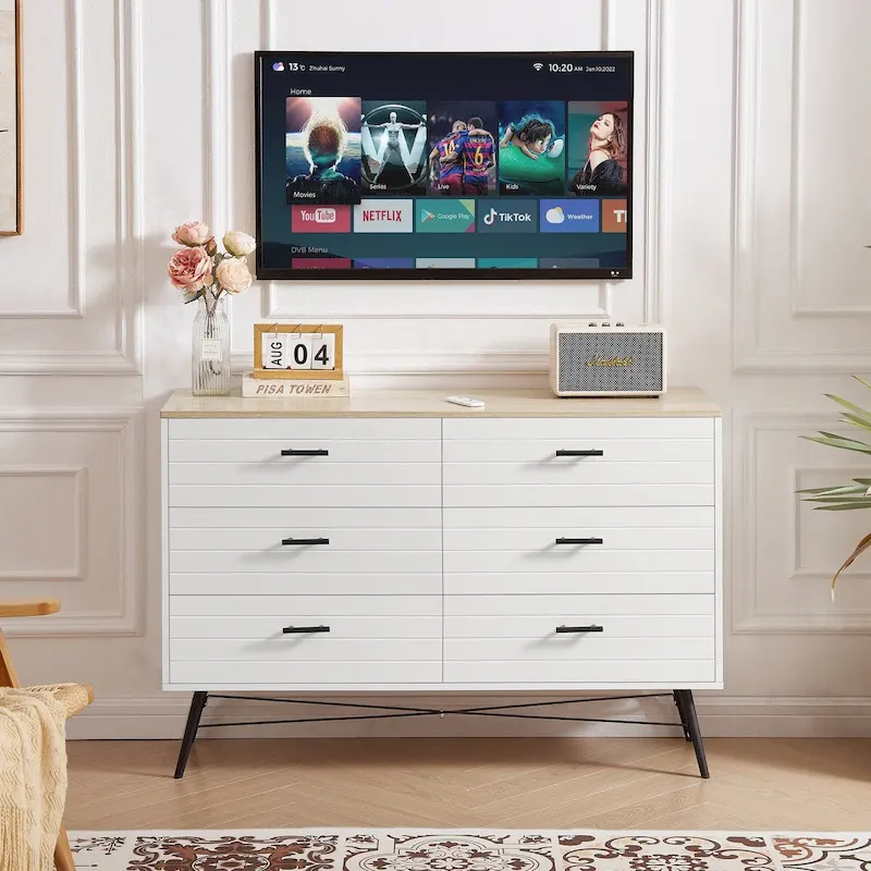 47.2W Modern Bedroom with Deep 6 Drawers - N/A