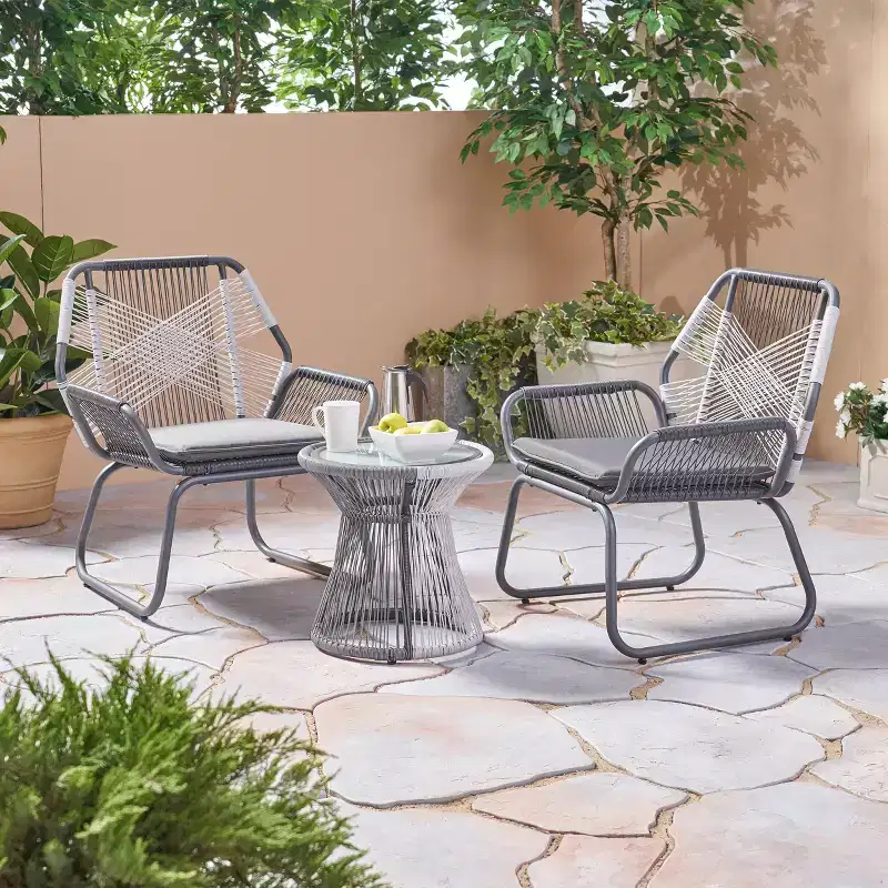Christopher Knight Home Milano 3 piece Outdoor Wicker Wrap Chat Set with Cushion, Gray/White