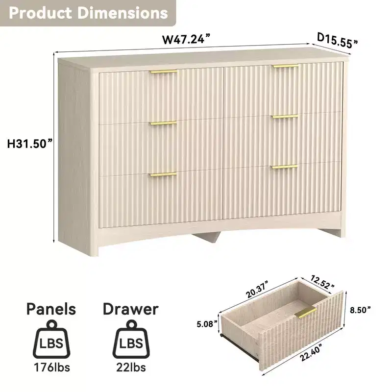 6 Drawer Wooden Dresser, Modern Storage Solution for Bedrooms, Living Rooms, and Hallways, Featuring Large Capacity and an Elegant Natural Wood Finish