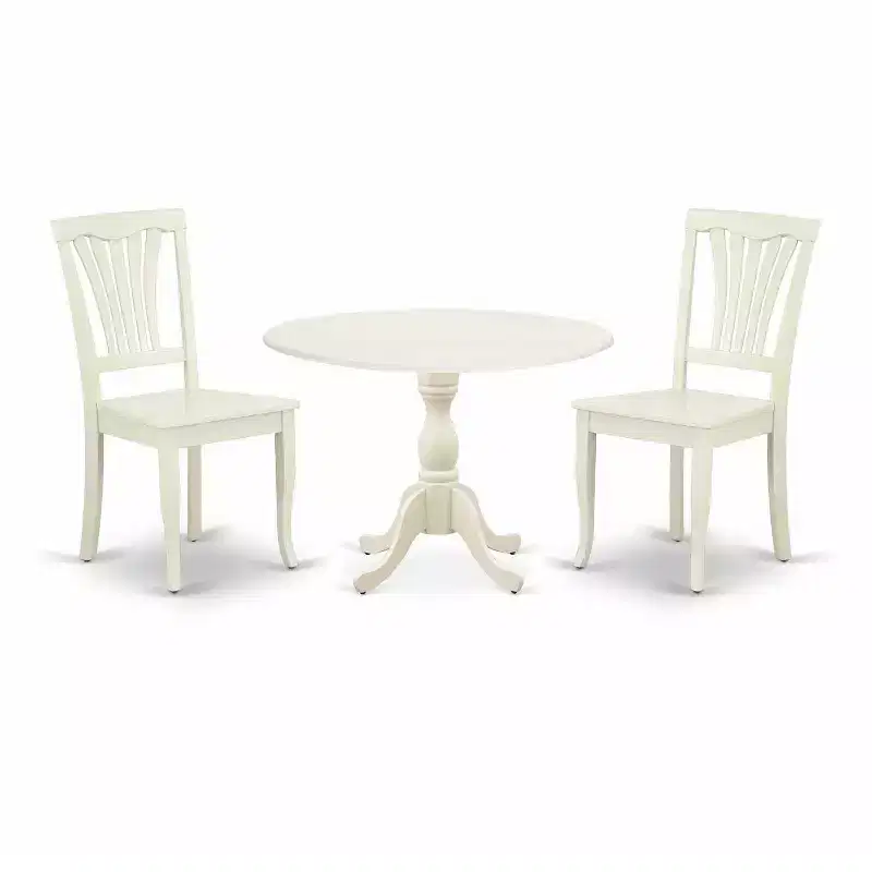 3-Piece Linen White Finish Solid Wood Top - Dining Room Set - Seats 4