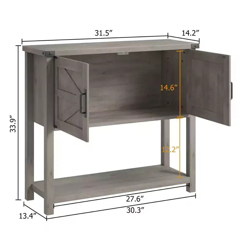 Farmhouse Entryway Table - 2-Door Console with Storage Shelf for Living Room & Hallway