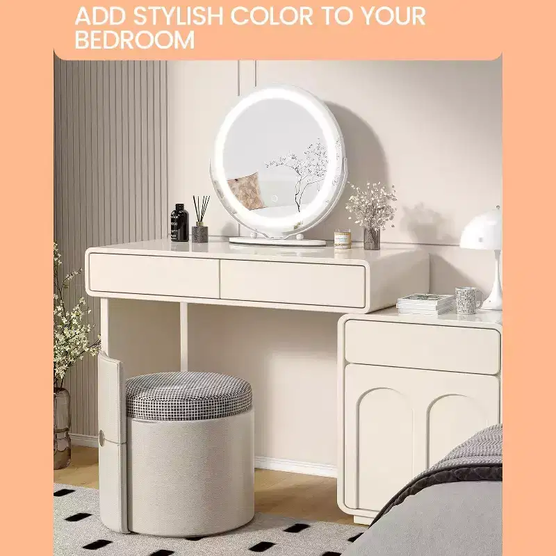 19 inch Makeup Mirror with Lights,360Rotation White Vanity Mirror for Bedroom, Tabletop and Desk Mirror