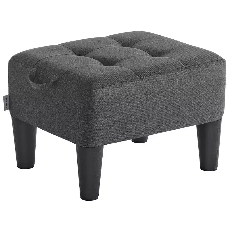 Foot Stool Ottoman with Legs - Linen-Look Fabric, 330 lb Capacity, Hidden Storage, for Living Room/Bedroom