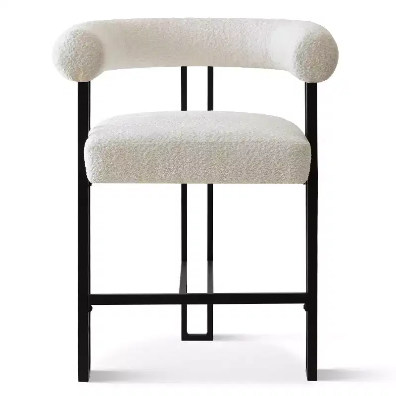 Modern Counter Height Stools with Back and Armrests, Beige Boucl Upholstered Counter Stools for Kitchen Island or Home Bar-Panipeachy