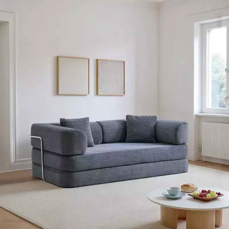 Okak Convertible Floor Sofa Bed Loveseats with Blanket & Pillows,Corduroy Fabric Futon Couch for Living Room,Apartments