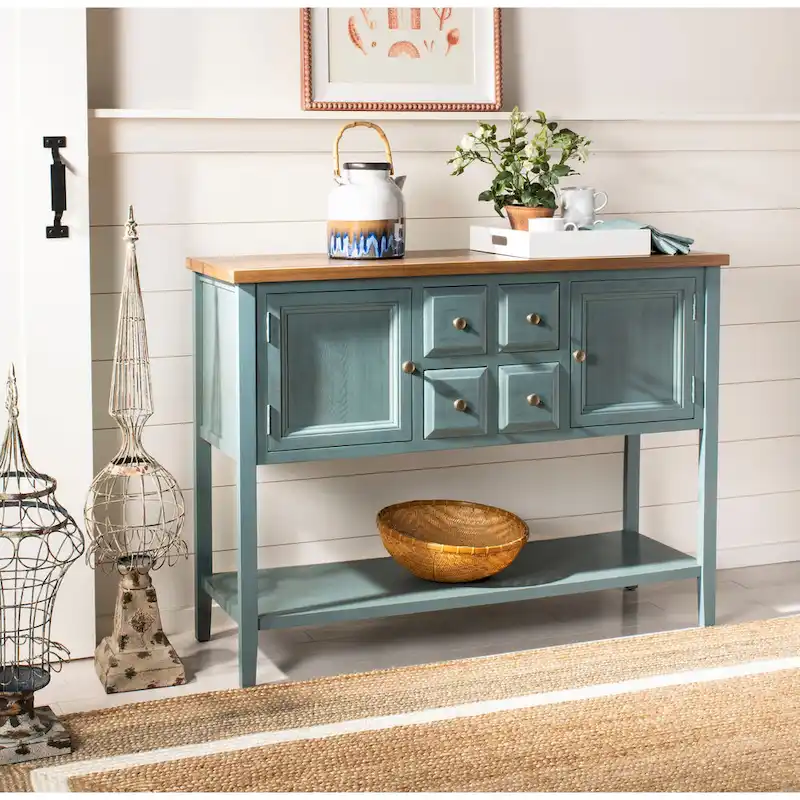 Oak Finish Storage Sideboard - 45.7 x 15 x 34 - 17Wx48Dx22H