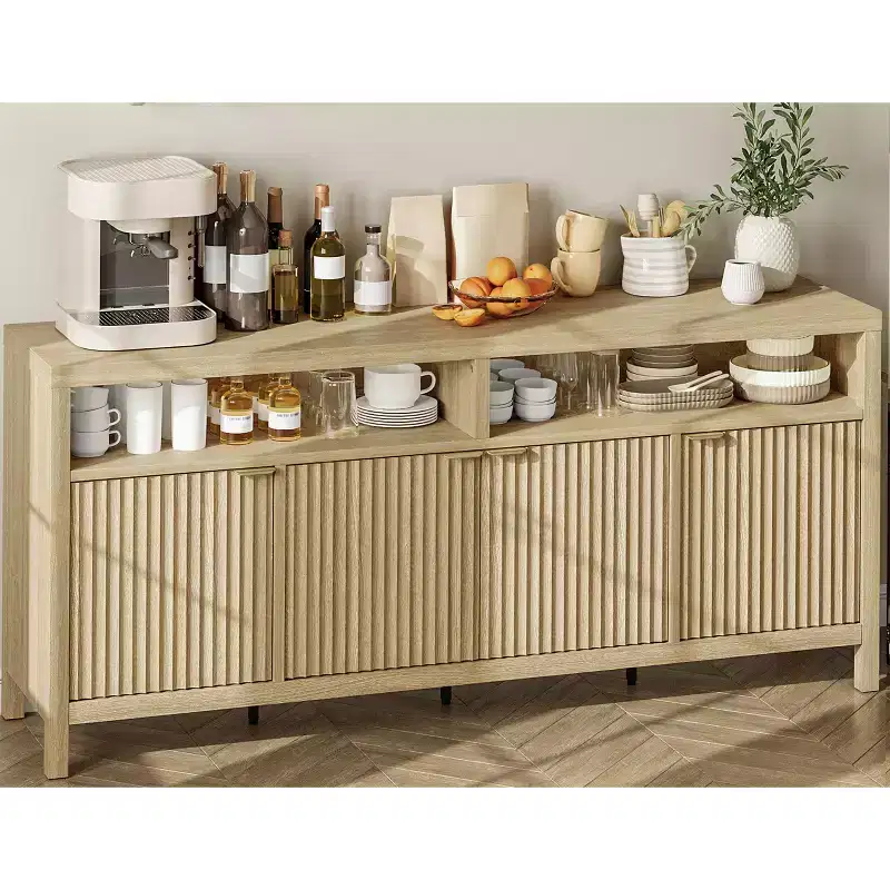 MDF Fluted 4-Door Sideboard Buffet Cabinet 65.8