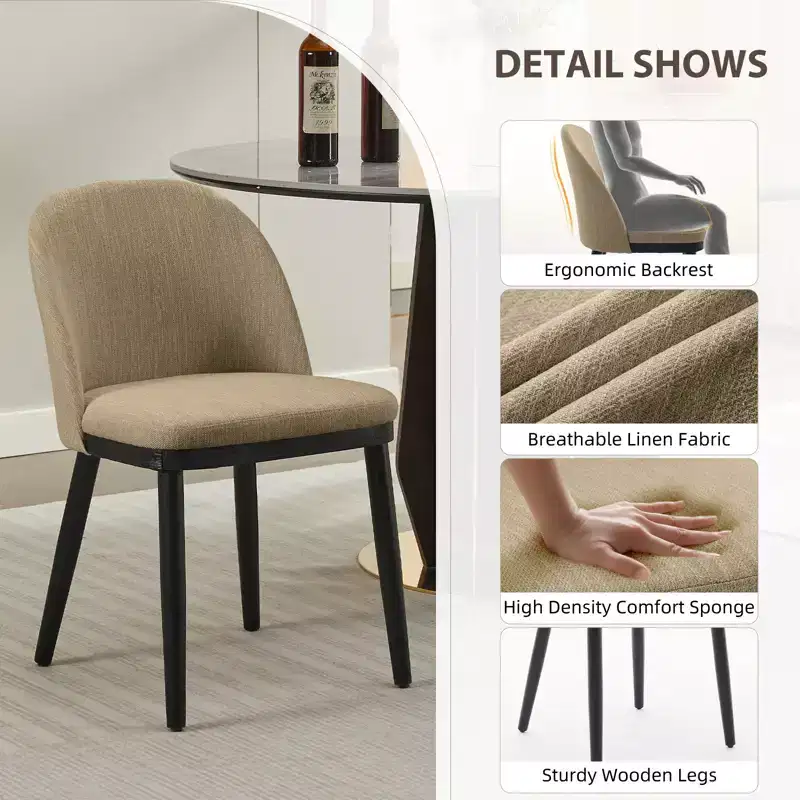 Set of 2 Upholstered Armless Dining Chairs with Curved Backrest