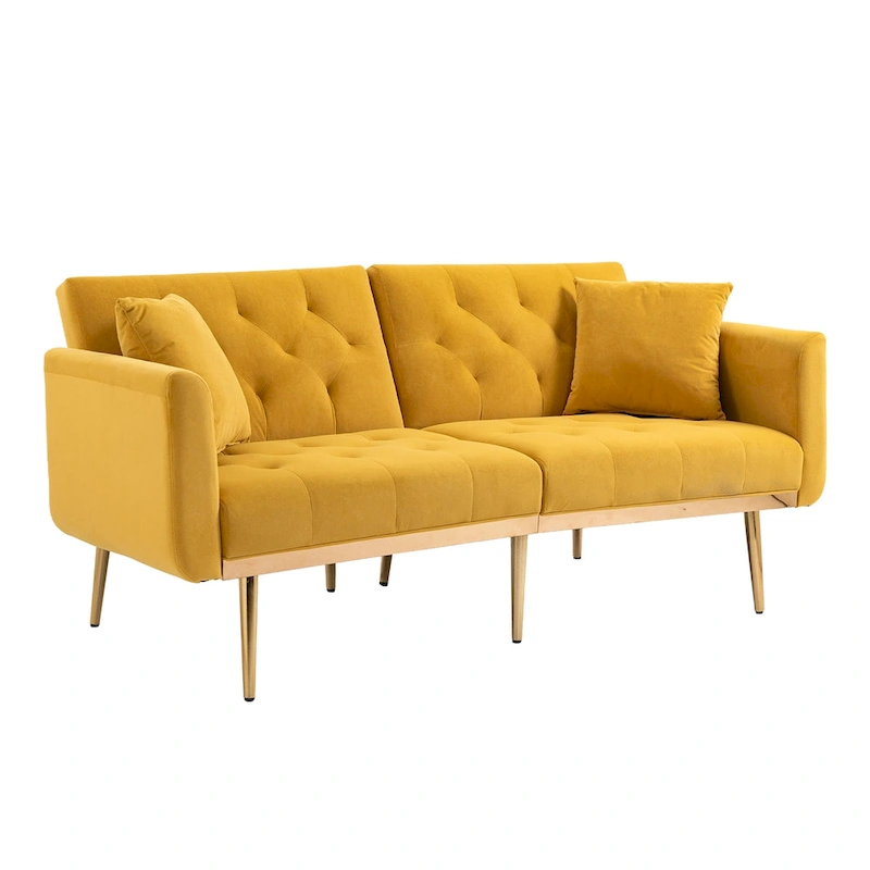 Velvet Upholstered Tufted Loveseats Sleeper Sofa With Rose Golden Legs
