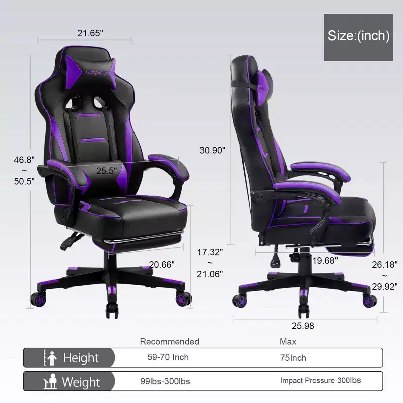 LUCKRACER Gaming Chair with Footrest High Back Computer Desk Chair Office Chair Purple