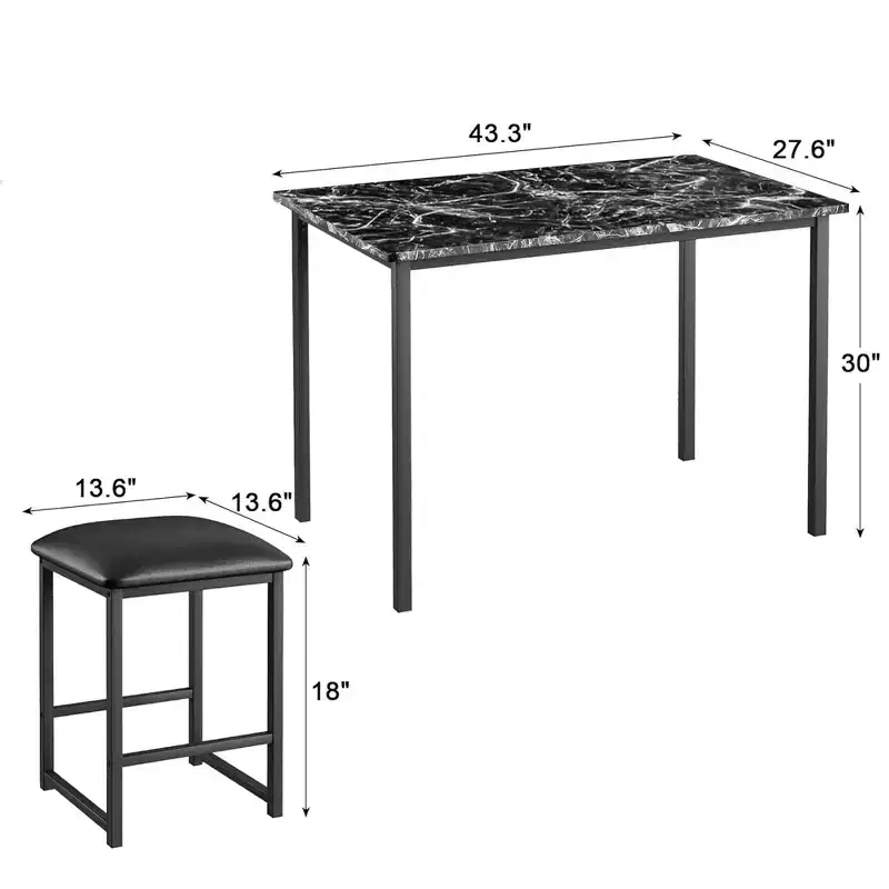 VECELO Kitchen Table and Chairs Set for 4, Dining Room Set with PU Chairs/Stools, Heavy-Duty Frame for Small Spaces, Brown/Black