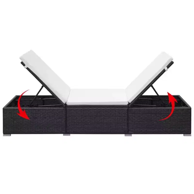 vidaXL Sunlounger Black and cream white PE rattan and powder-coated steel