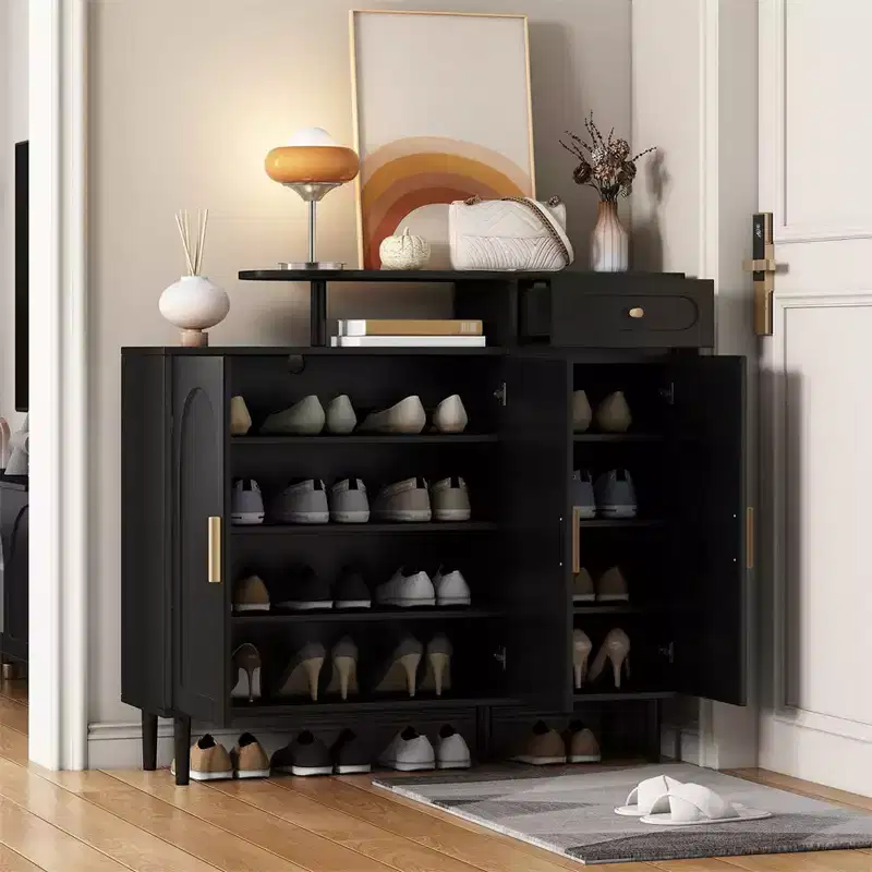 Modern Entryway Shoe Cabinet with Doors, Wooden Storage Cabinet with Adjustable Shelves, Shoe Rack Organizer for Entryway Hallway Living Room