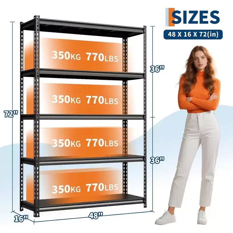 GustoWave 5-Tier Adjustable Steel Utility Storage Rack Shelves for Garage, Warehouse, Pantry & Basement