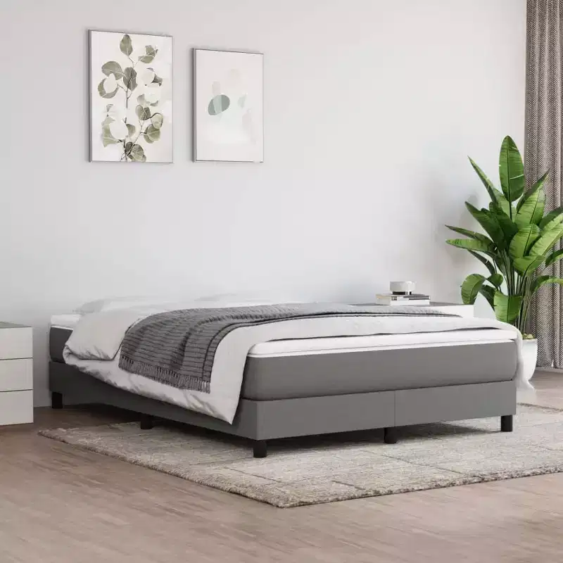 Bed Frame Dark Grey Polyester, Plywood, Engineered Wood Full