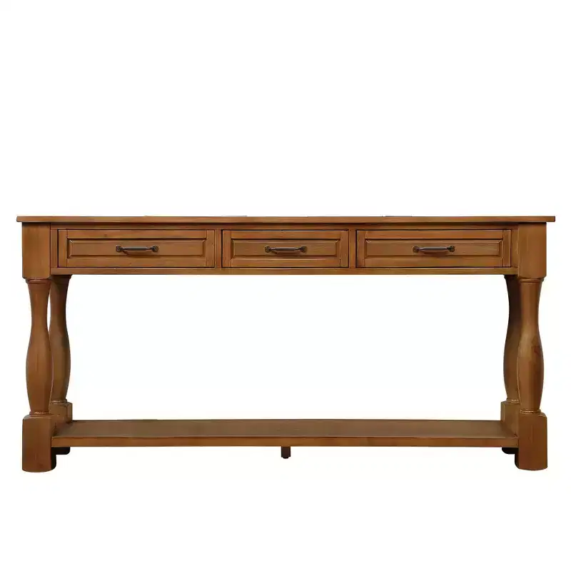 63'' Long Wood Console Table with 3 Drawers and 1 Bottom Shelf for Entryway and Hallway, Brown