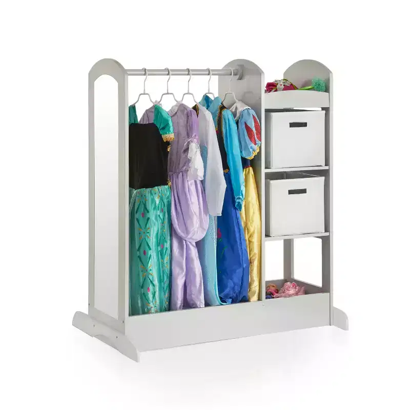 See and Store Dress Up Center: Kids' Clothes and Costume Organizer, Hanging Closet Storage Rack w/ Mirror and Storage Bins